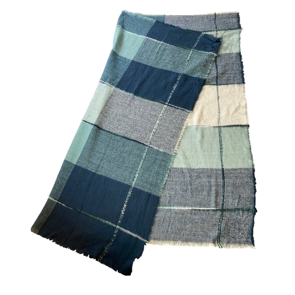 Lauren Conrad Blue Green Acrylic Plaid Scarf Wrap 55" X 56"